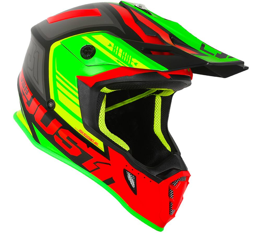Just1 J38 Blade D-Ring Dirt Bike MX Off-Road Helmet, Red/Lime, Assorted Sizes