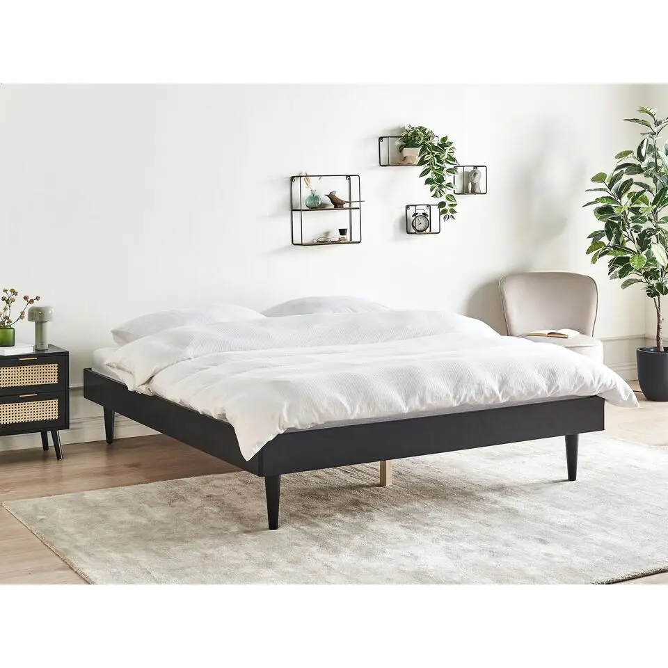 TOUCY - Tweepersoonsbed - Zwart - 160 x 200 cm - Rubberhout