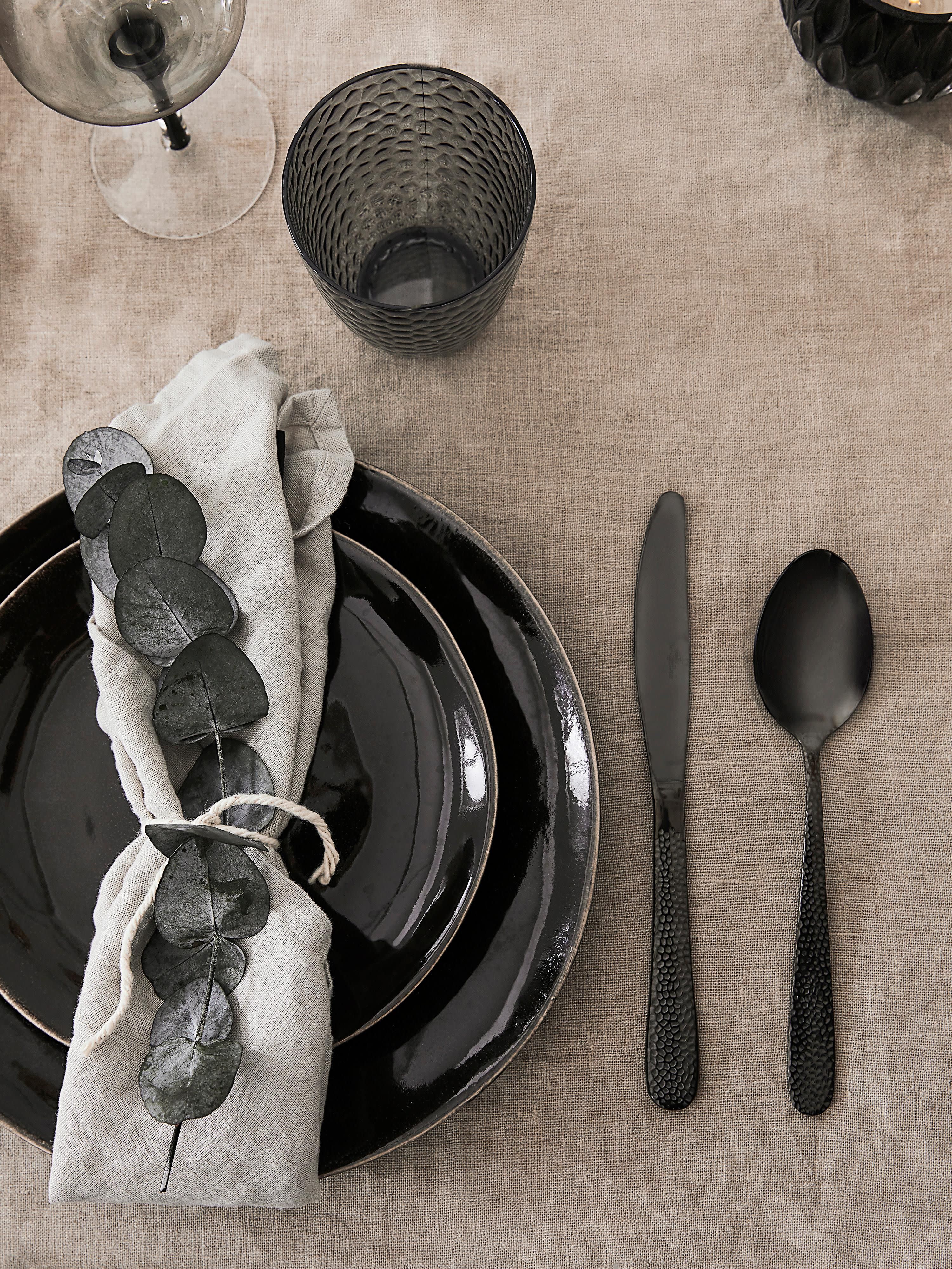 Handgemachte Speiseteller Nordic Coal, 4er-Set