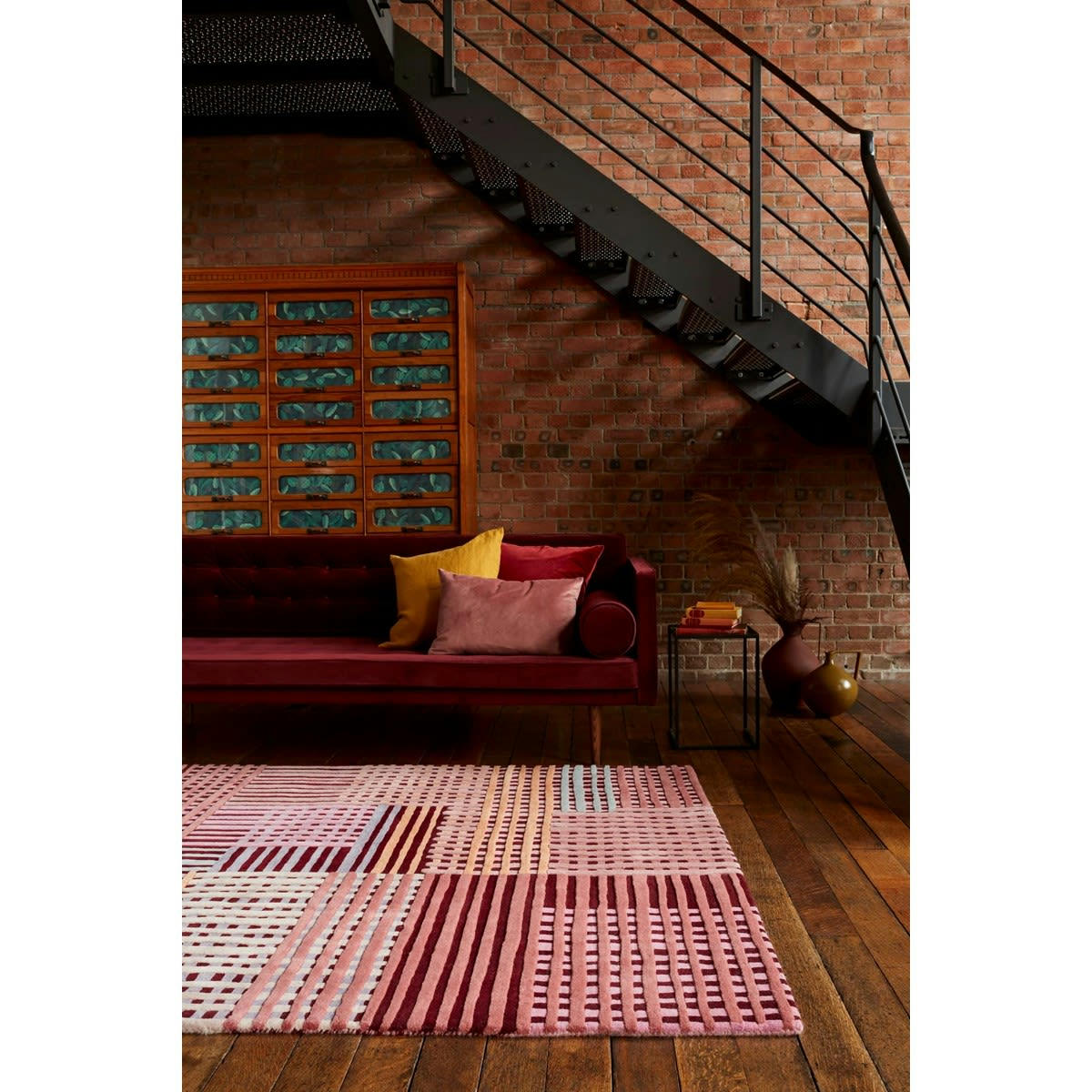 FACET - Tapis de salon en Laine Rose rouge 120x170 cm