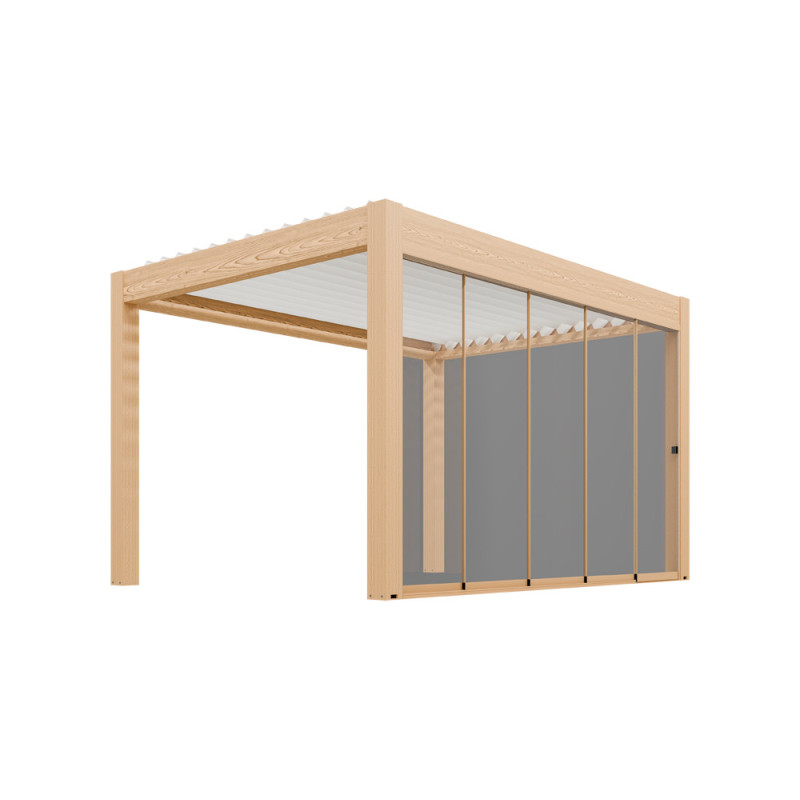 Paroi coulissante vitrée pour pergola bioclimatique Capri chêne 4 x 2,25 m 3 pièces