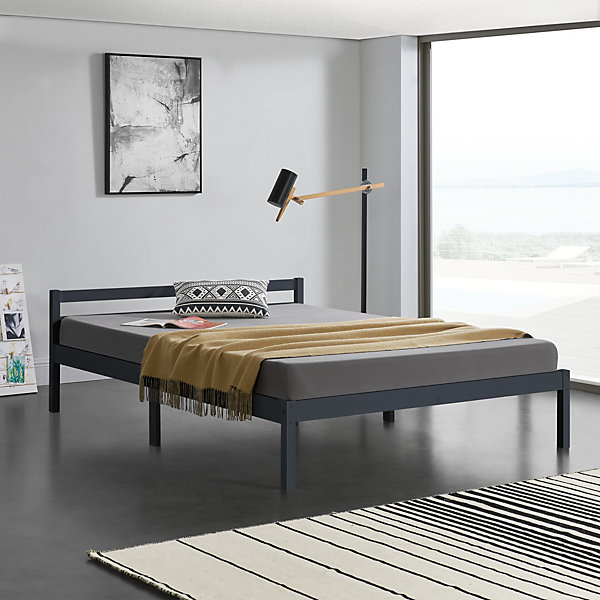 Cadre de Lit Double Nakkila Pin 140 x 200 cm Gris Foncé en.casa