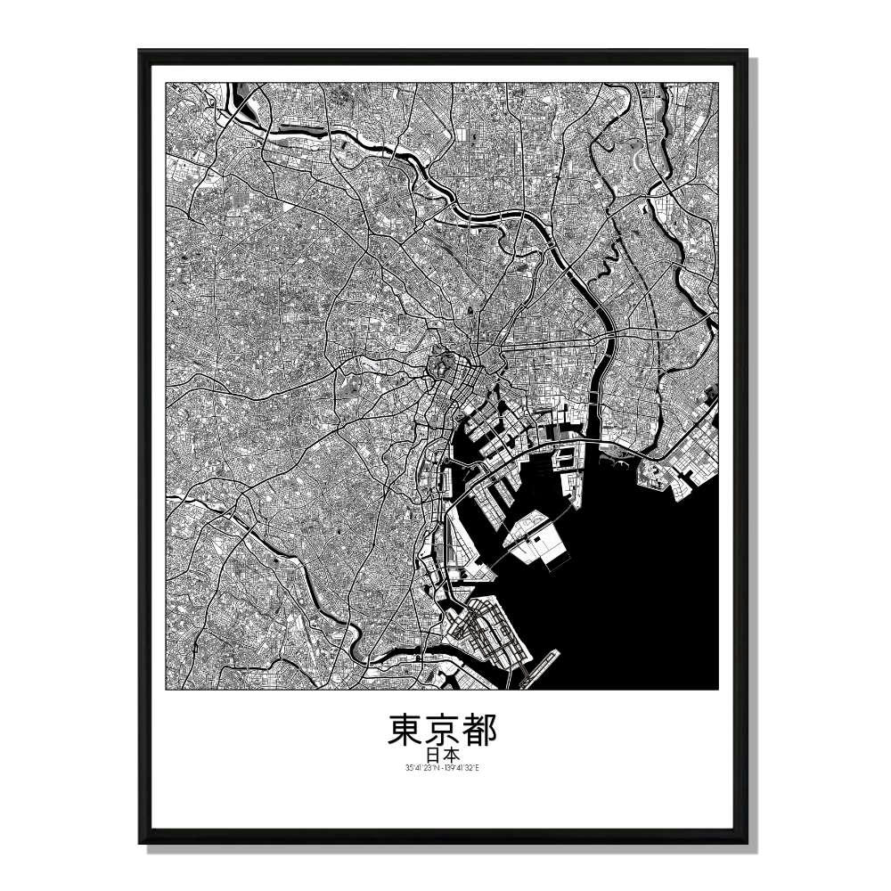 - Affiche Tokyo Carte N&B 40x50