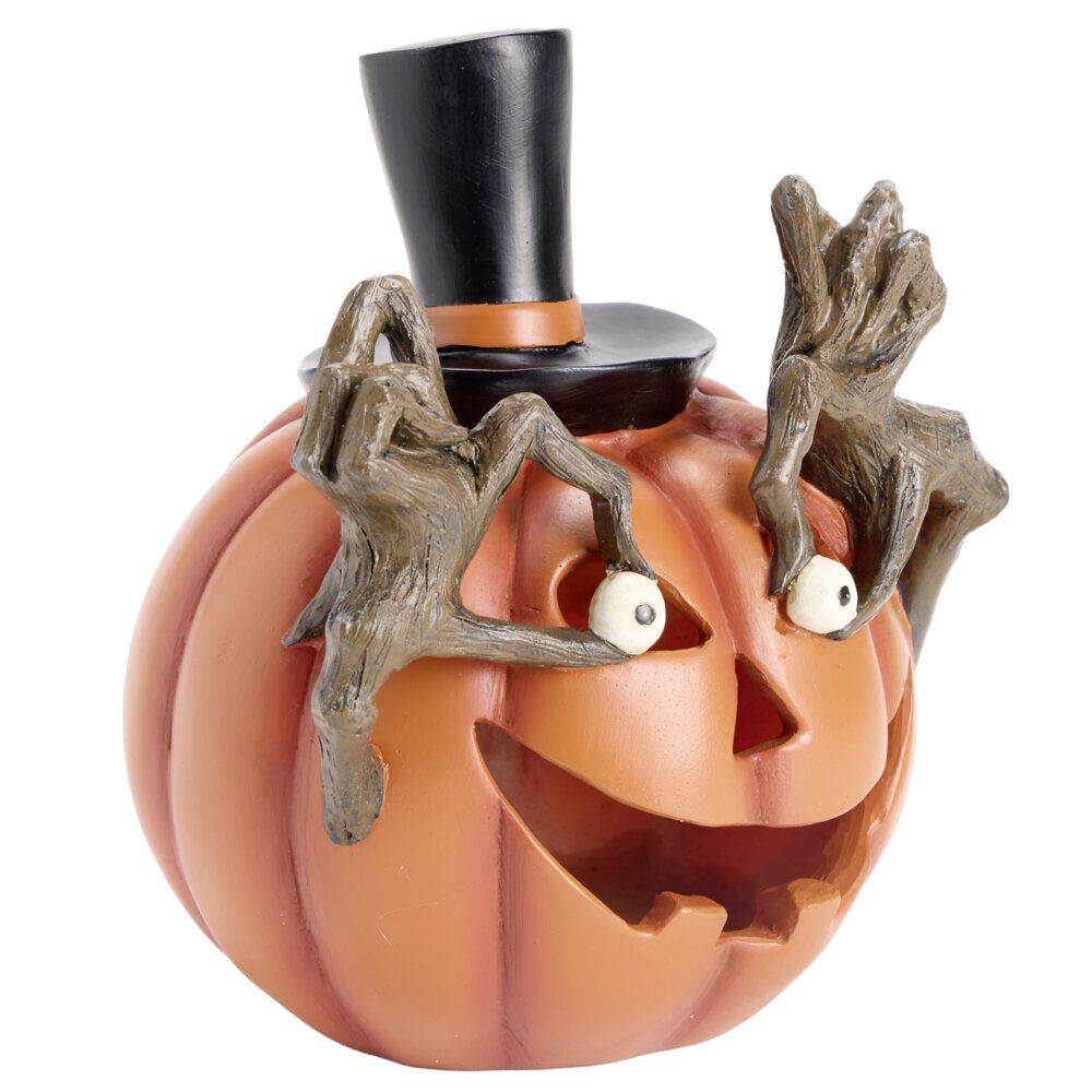 Citrouille Halloween orange LED polyrésine 15,5x14,5xH18cm