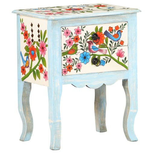 NNEVL Hand Painted Bedside Cabinet 40x30x50 cm Solid Mango Wood