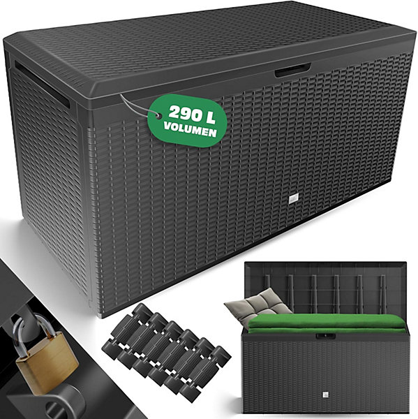 Caisse de rangement Coffre à coussins 290 litres avec roulettes, couvercle rabattable