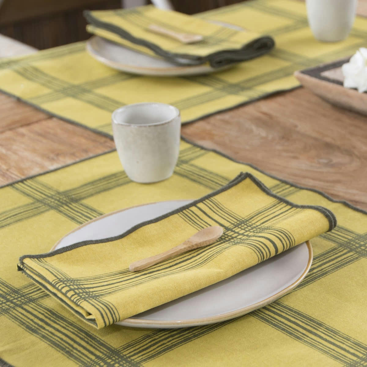 MADRAS - Serviettes de table (x4) coton  45x45 vert kaki