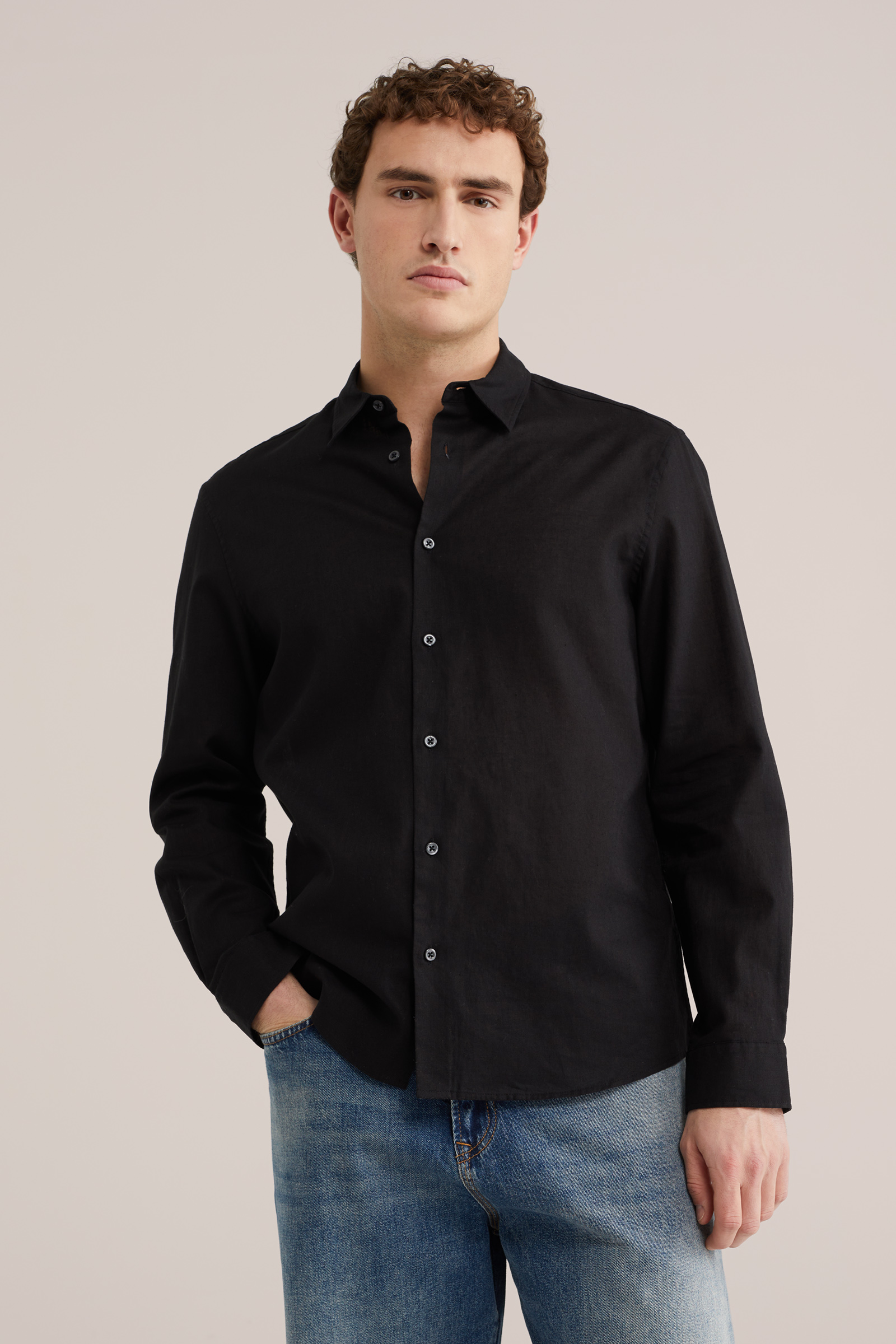 Heren regular fit overhemd van linnenmix