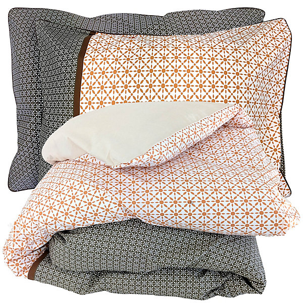 Parure de lit 140x200 cm 50x70 cm percale GABIN marron Epice 2 pièces