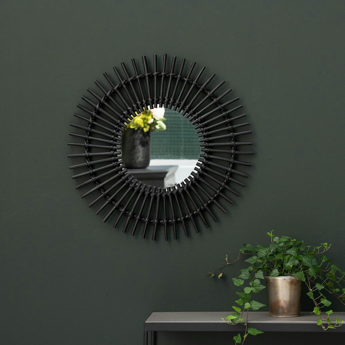 MOKA - Miroir rond en rotin forme soleil -57.000x3.000 cm - Noir - Rotin