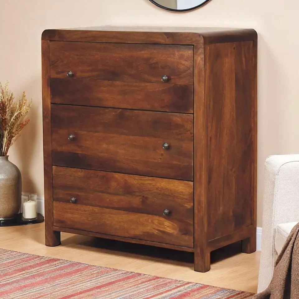 Artisan Furniture Massief Hout Aspen Kast, 3 Lades, Bruine Kleur