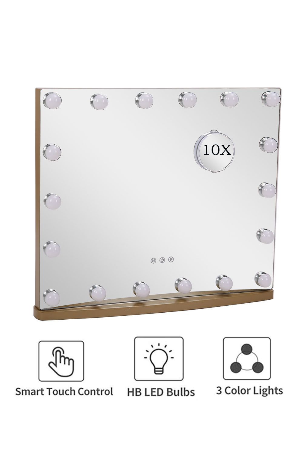 Living and Home Hollywood Vanity Mirror With 10X Magnifier Makeup Mirror Touch Adjustment 58*48CM