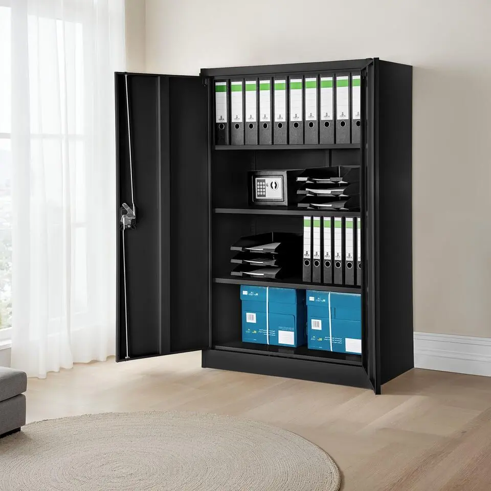 tectake Archiefkast met 4 planken 140x90x40cm, Zwart