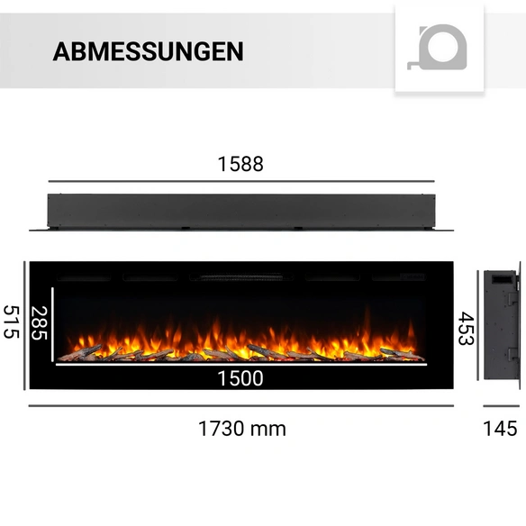 Elektrokamin, »FI-68«, 2000 W, 15,1x173x51,5 cm, schwarz