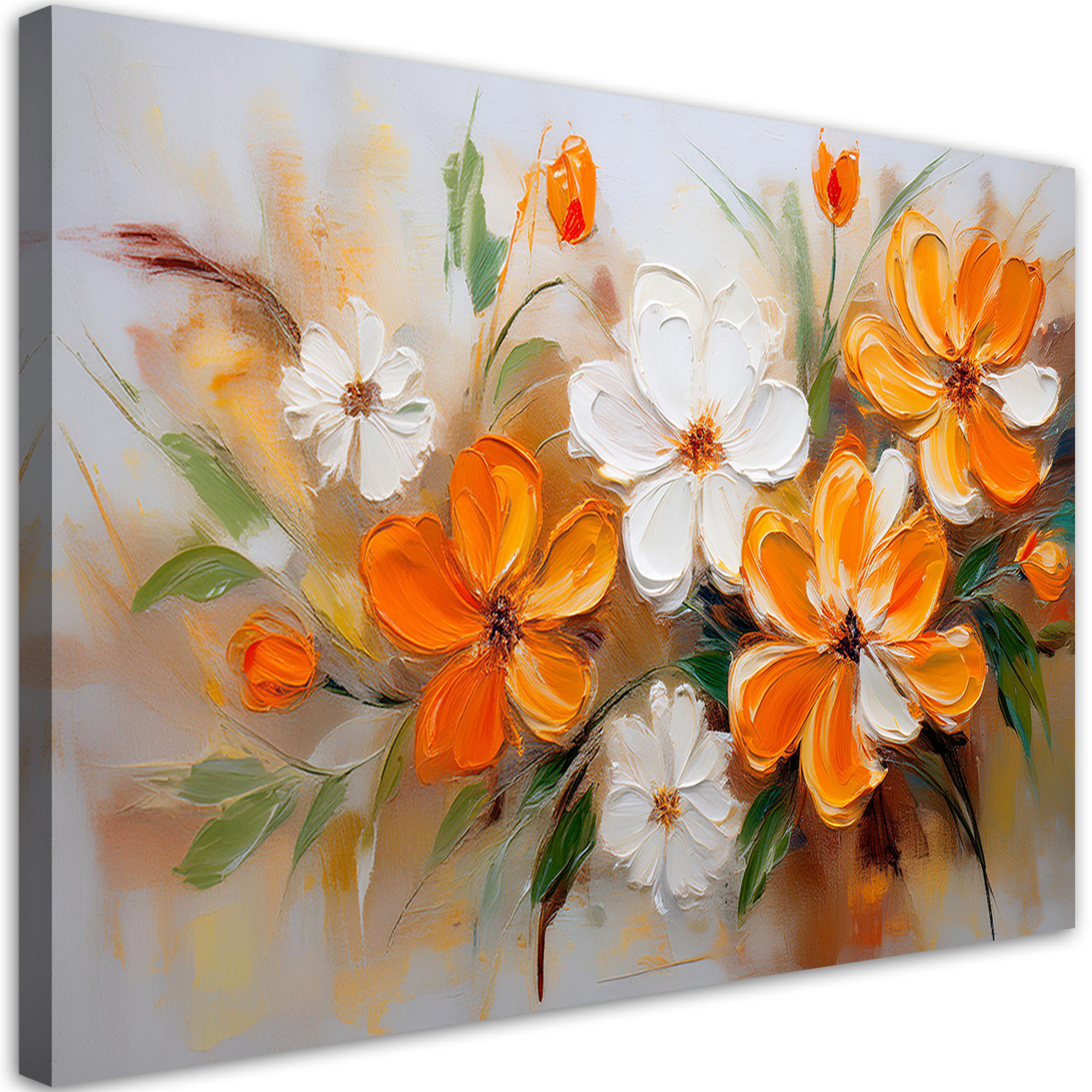 Feeby Obraz na płótnie, Biało Pomarańczowe Polne Kwiaty 60x40