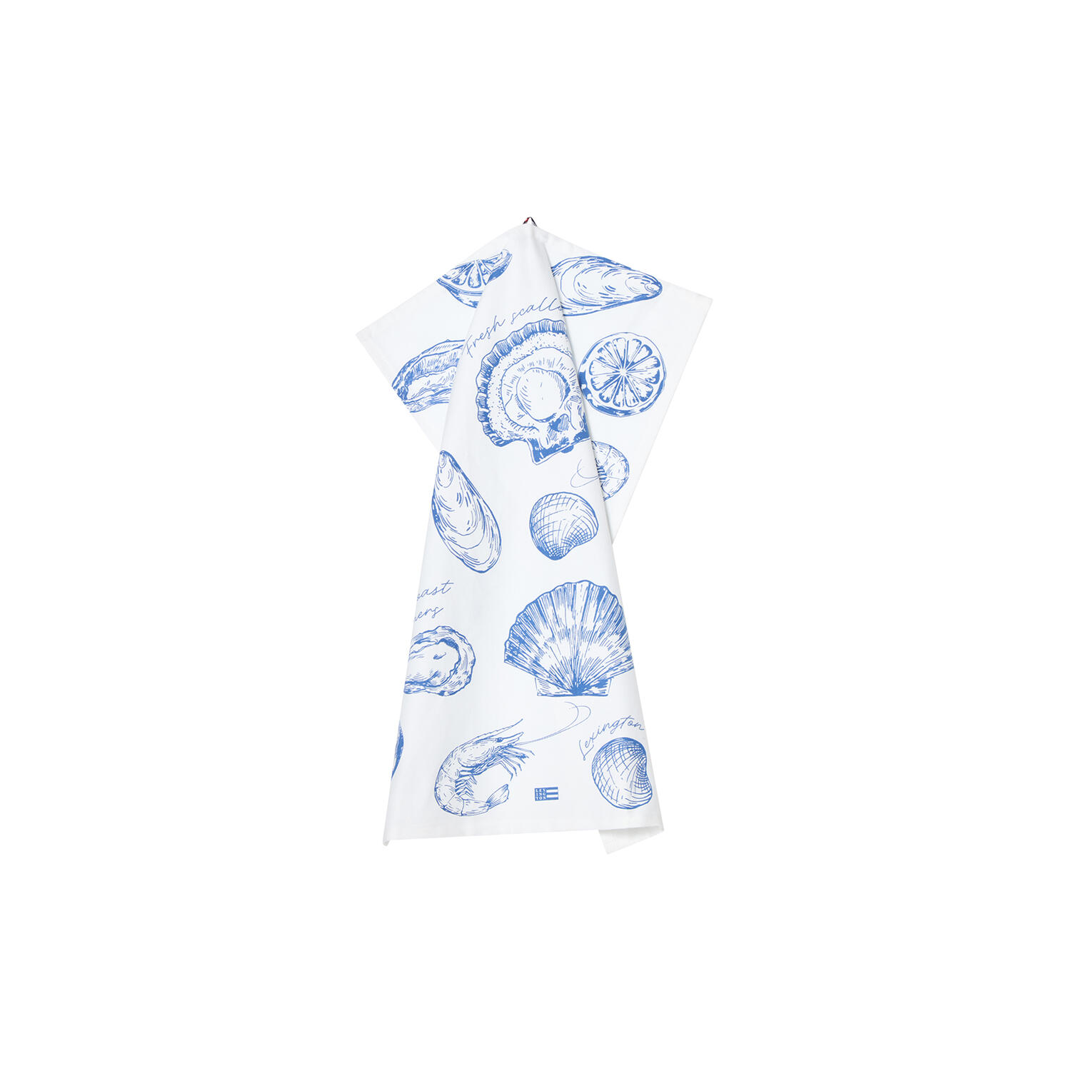 Shell Printed Organic Cotton Kitchen Towel, white/blue