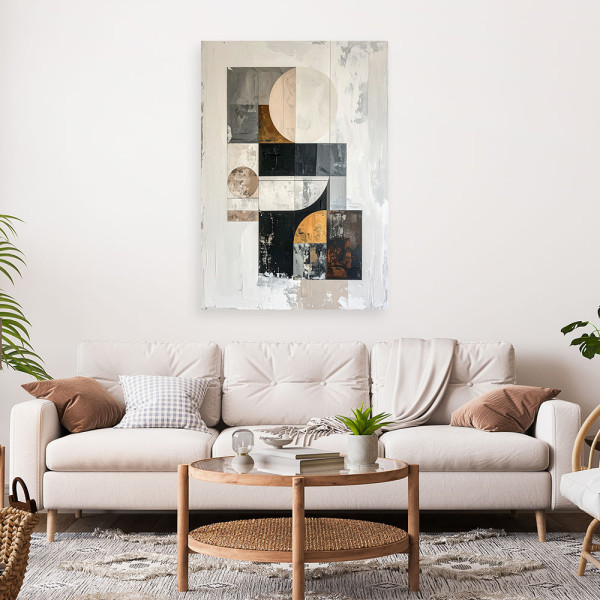 Obraz do salonu, Abstrakcja geometryczna w bieliszarości czerni i 20x30