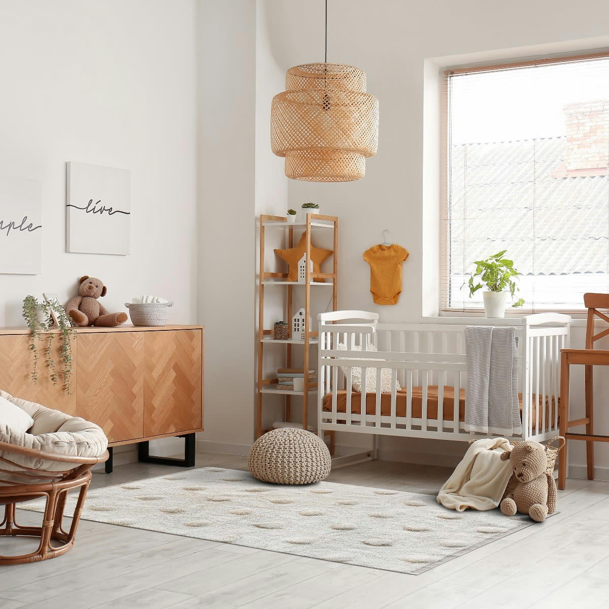 KIDS - Tapis 100% coton motifs gros pois en reliefs naturel 100x150