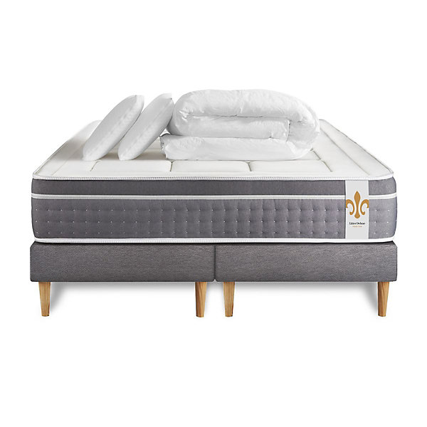 Pack sommier tapissier matelasRessorts ensachés et mémoire de forme avec couette et oreillers