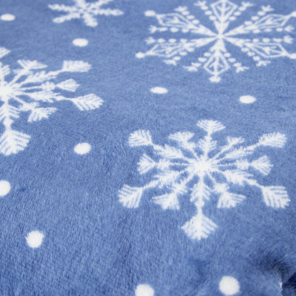 Plaid No&euml;l imprimé flocon de neige polyester L160X130 cm bleu