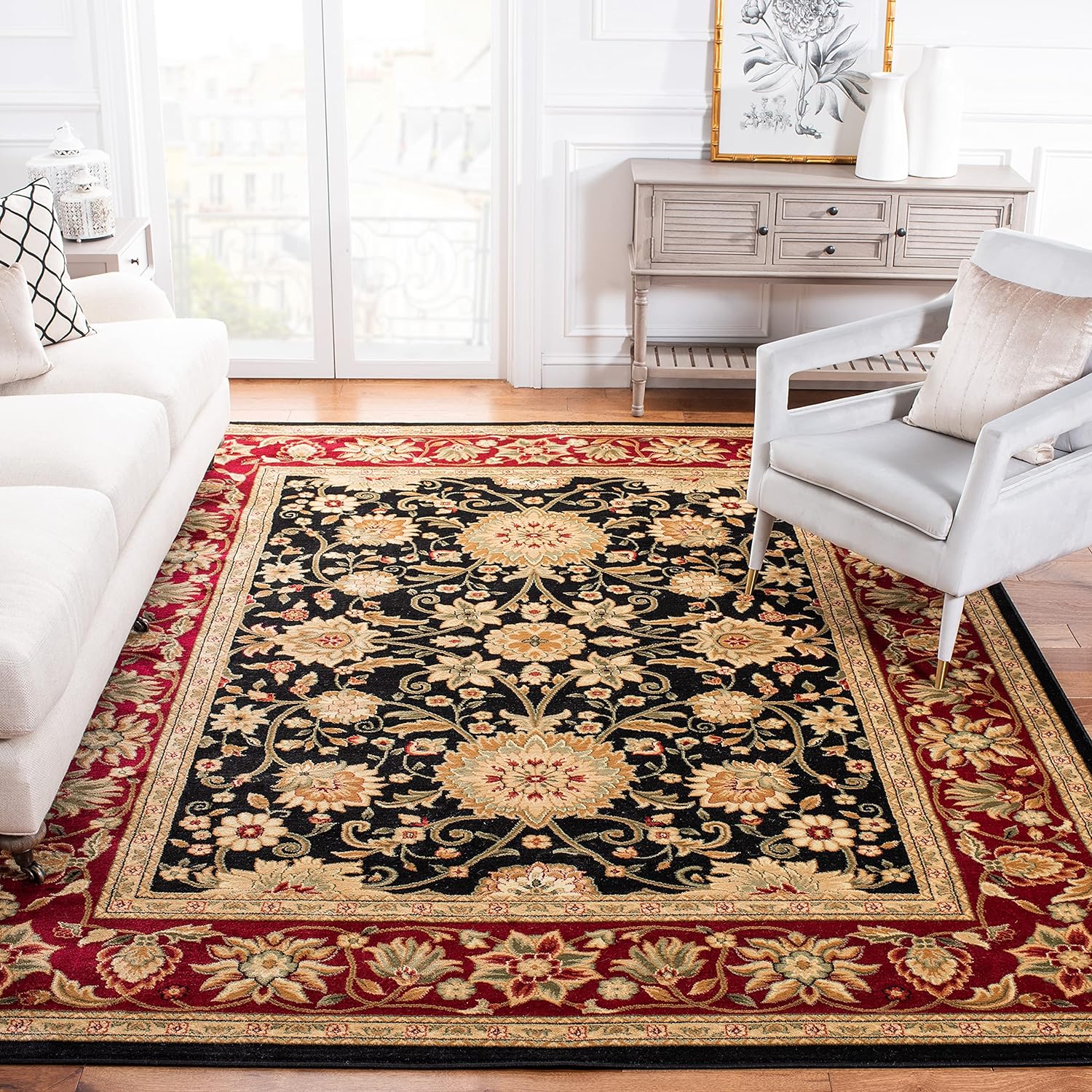 SAFAVIEH Lyndhurst Collection Area Rug - 9' x 12', Black & Red, Traditional Oriental Design, Non-Shedding & Easy Care, Ideal for High Traffic Areas in Living Room, Bedroom (LNH212G)