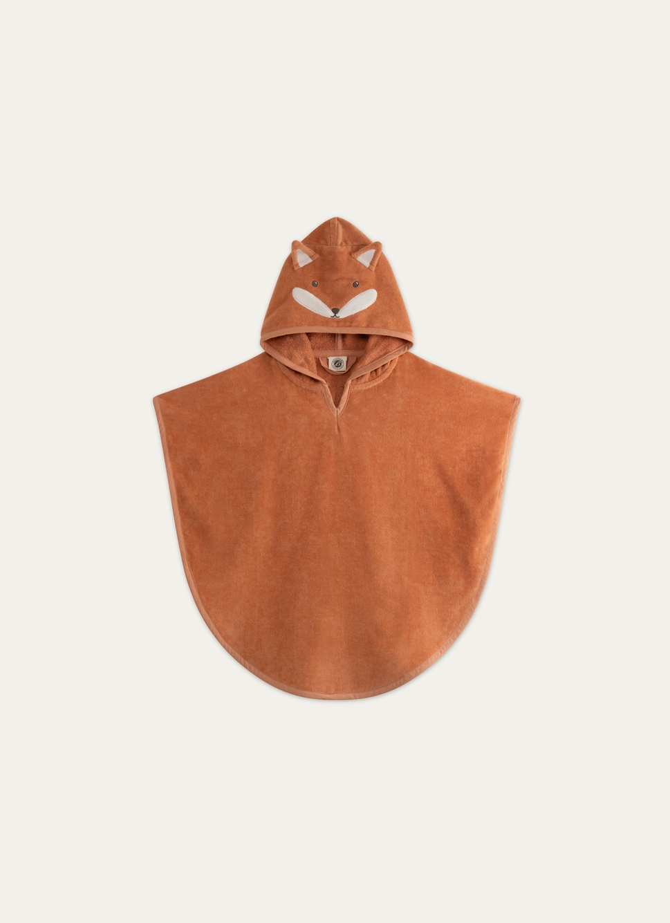 PONCHO DE BAIN EN VELOURS ÉPONGE RENARD BRODÉ ROUX