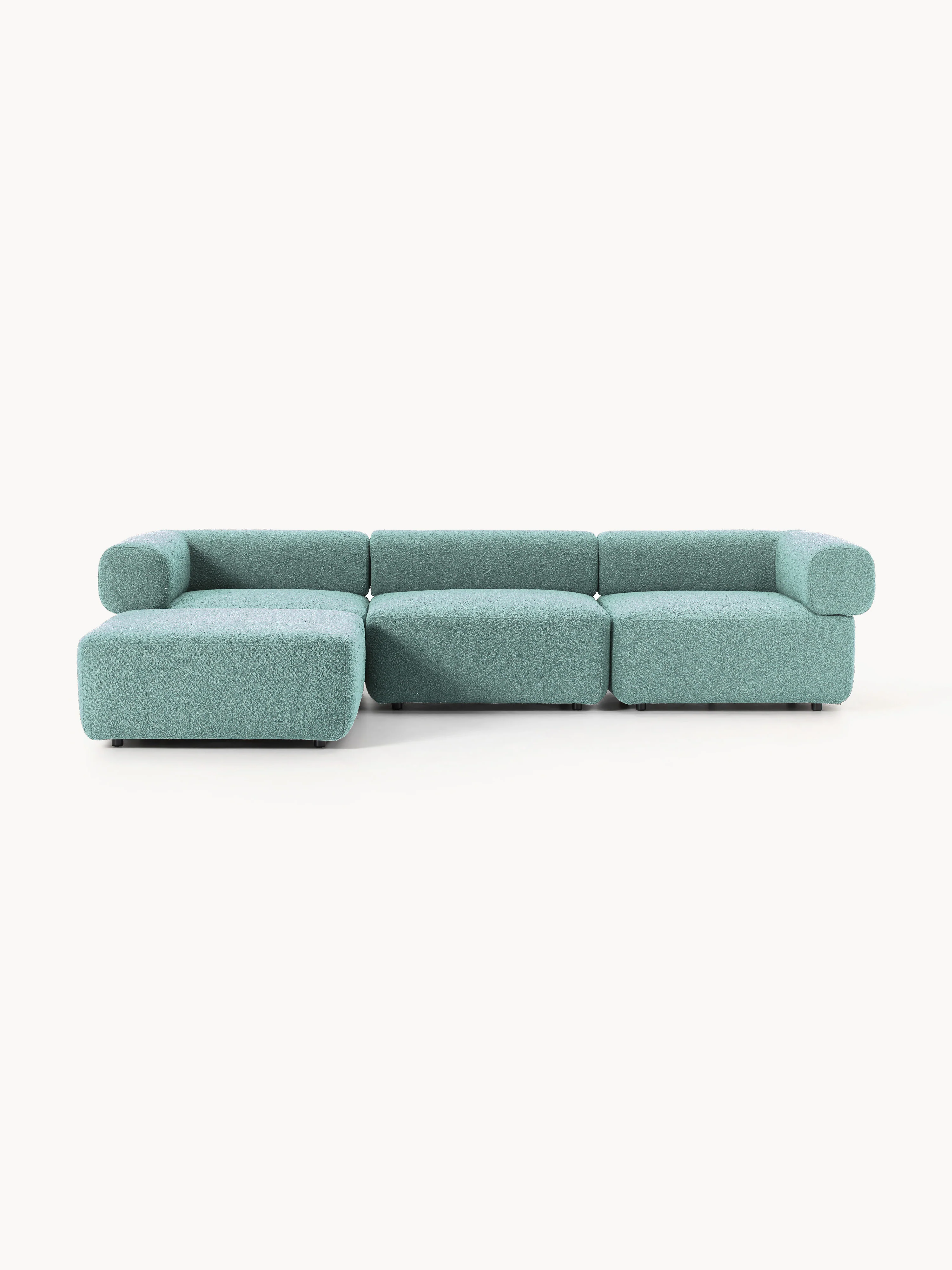 Modulares Bouclé-Sofa Anton (4-Sitzer) mit Hocker (links/rechts)