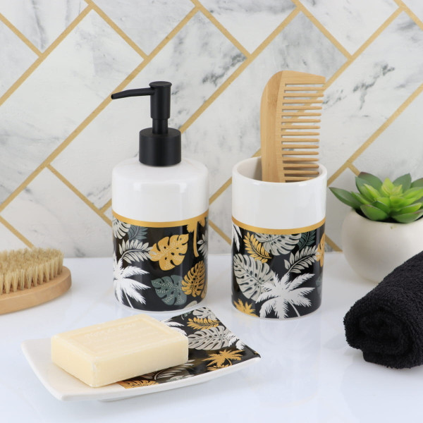Kubek łazienkowy Tendance Gold Jungle 325 ml biało-złoty Nowoczesny