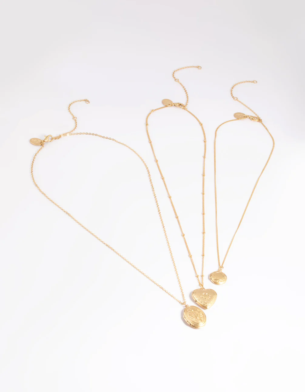 Worn Gold Mix Locket Triple Row Necklace