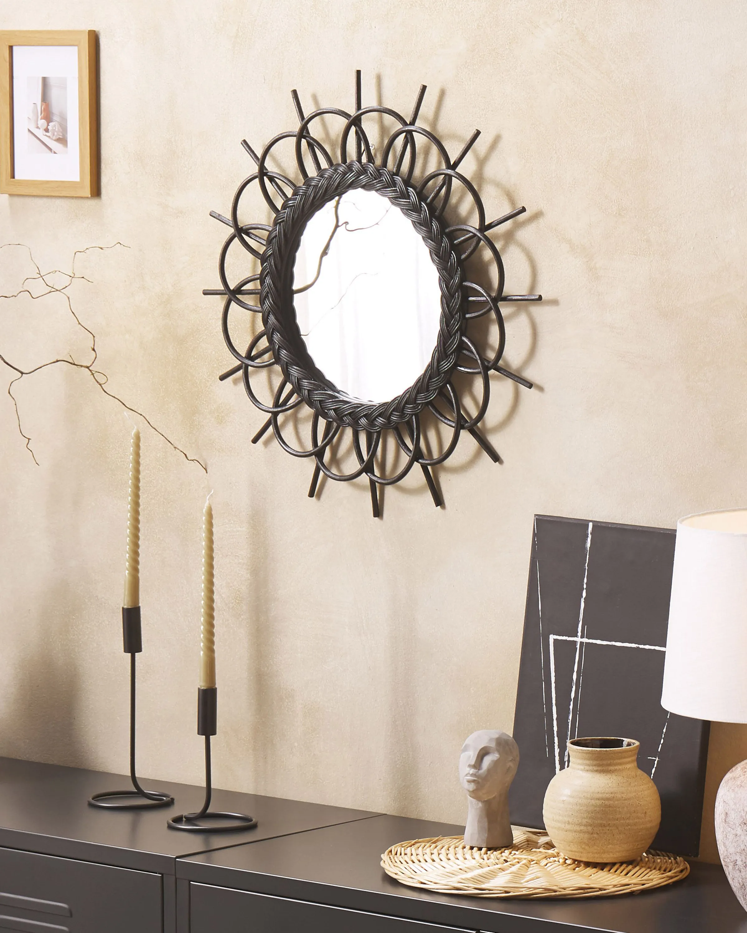 Wall Mirror TELAKIA 60 cm 60 cm Rattan Black