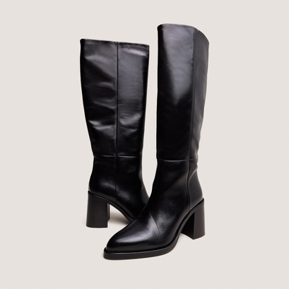 Bottes à talons lamellésen cuir noir | DICKINSON