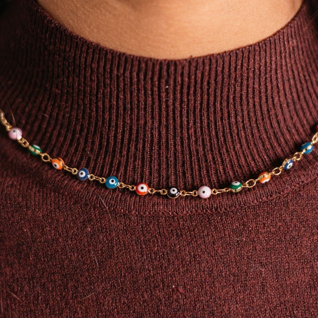 The Colourful Aura Multicolour Adjustable Evil Eye Turkish Boho Devil Eye Protection Necklace
