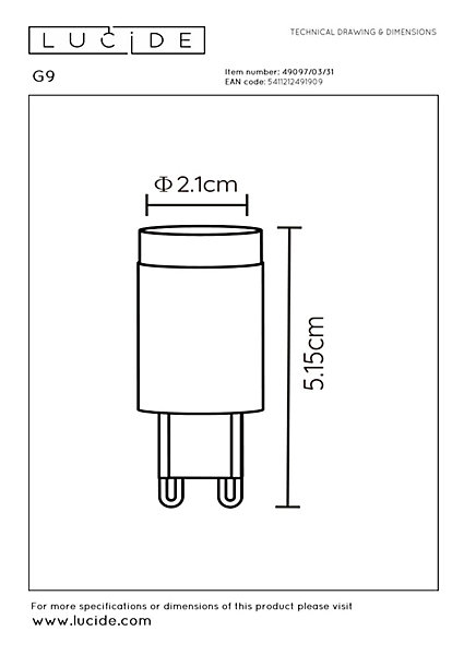 Lucide G9 - Ampoule led - 2,1 cm - LED Dim. - G9 - 1x3W 2700K - Blanc