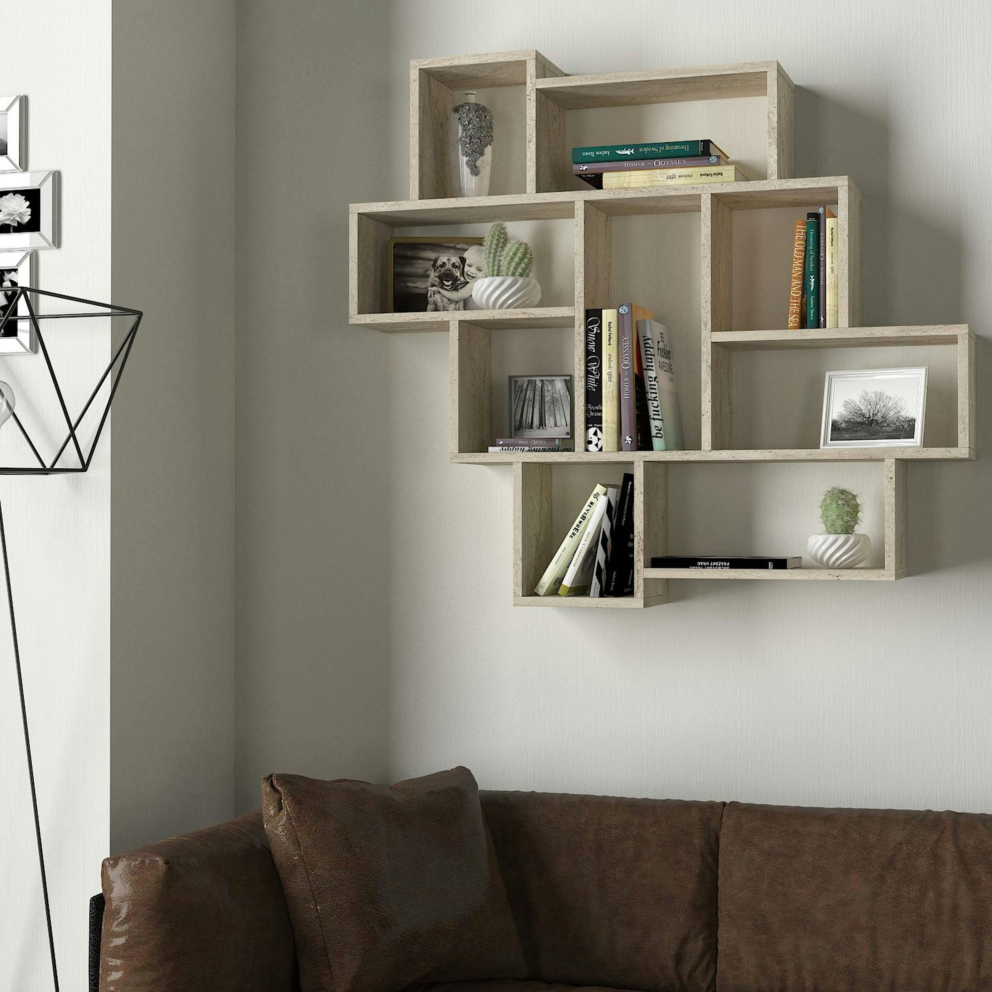 Etagère murale design 9 niches effet travertin MARFA