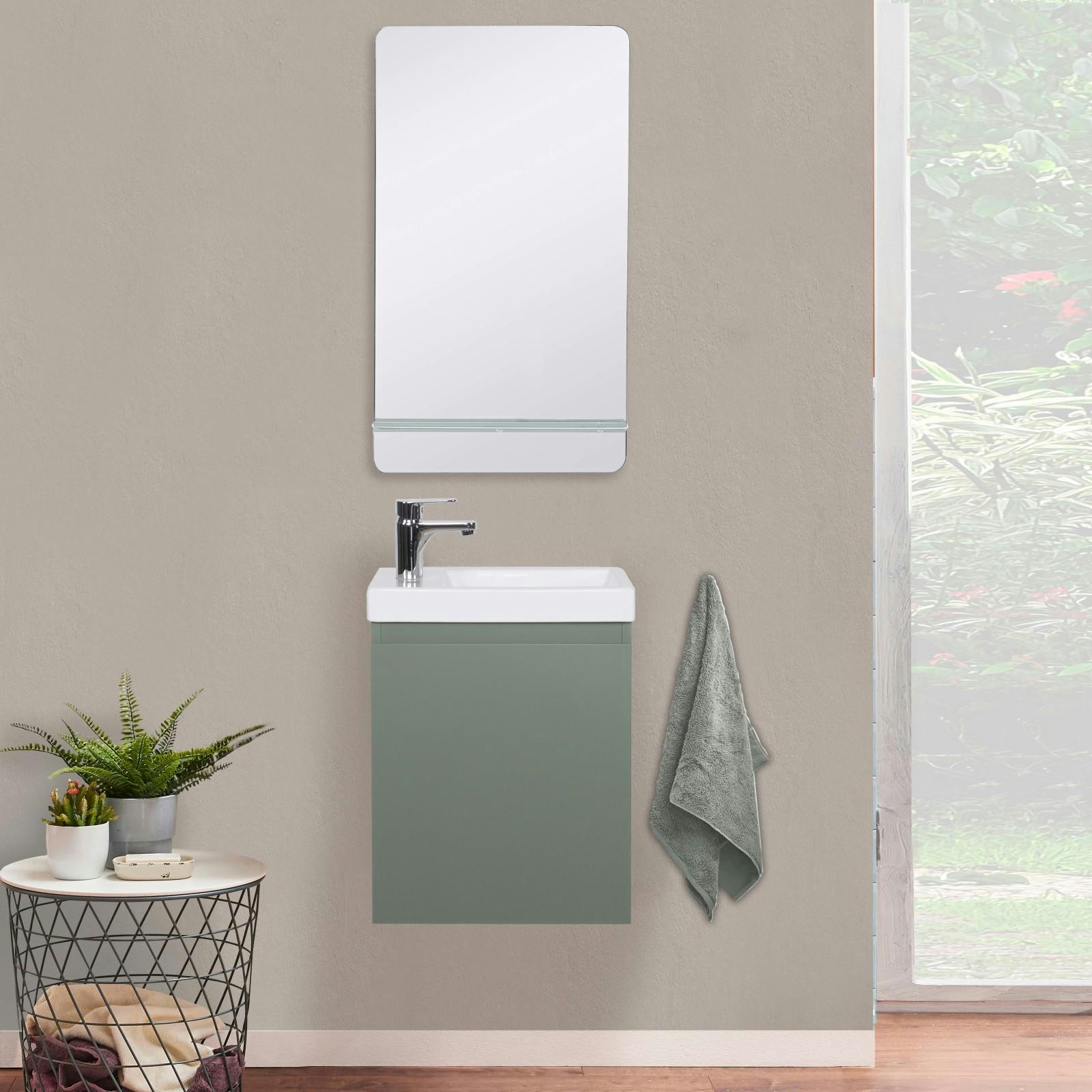 LISA - Meuble lave-mains  vert + robinet chromé + miroir rectangulaire