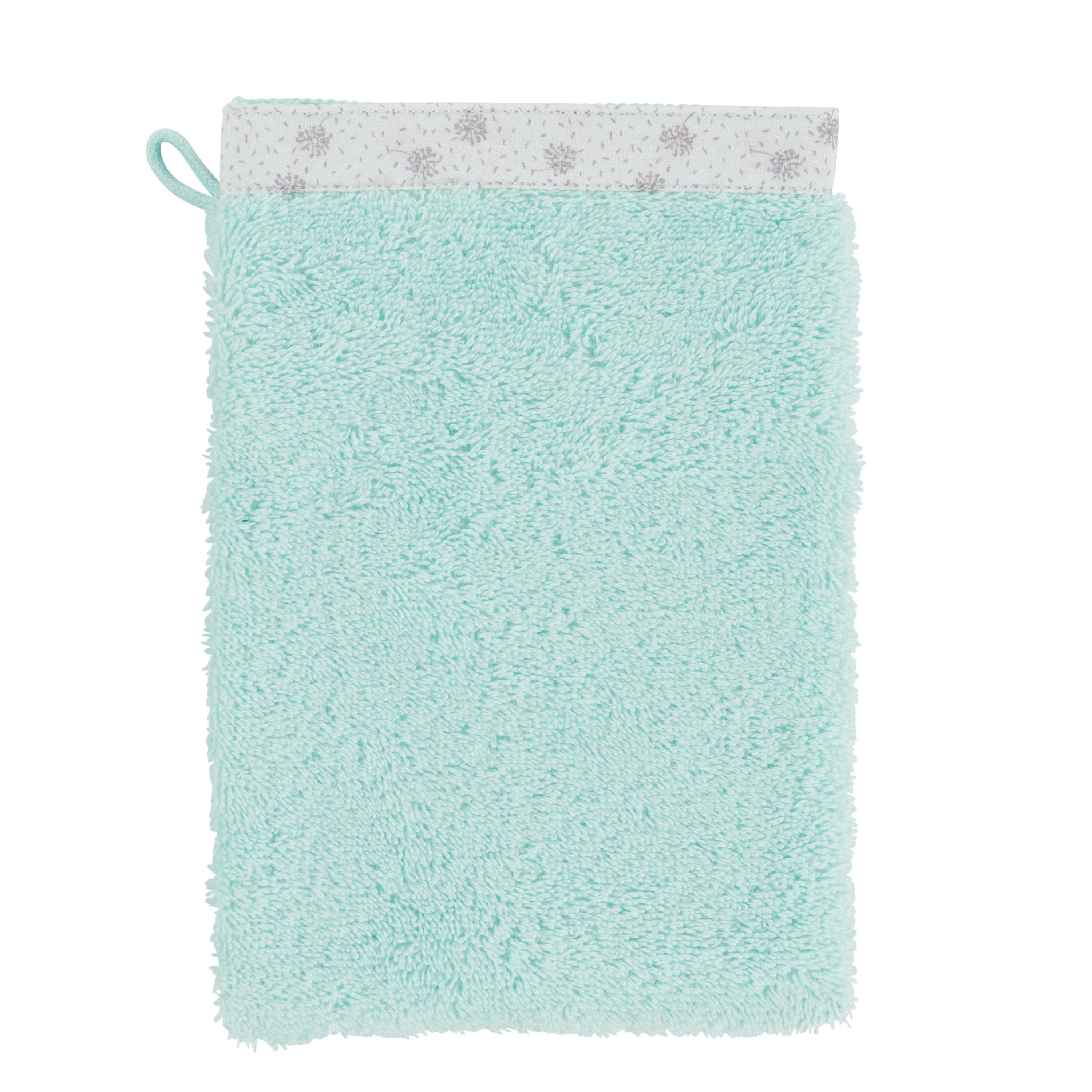 DEVINE - Gant de toilette coton biologique brodé bouclette bleu 15 x 21 cm