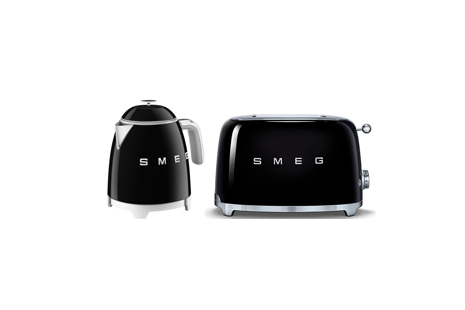 Smeg Mini Kettle and 2 Slice Toaster, 0.8L 50’s Style Retro Range, in Black