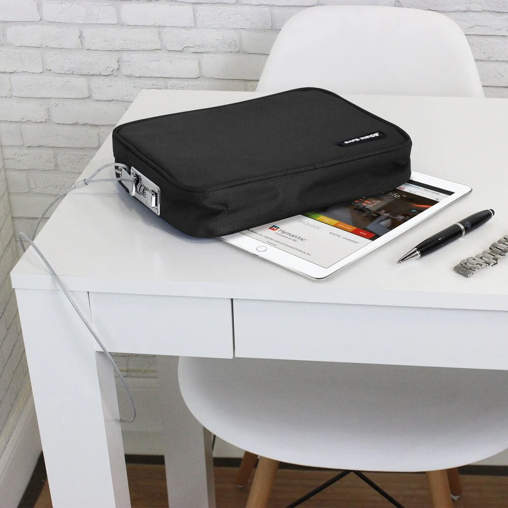 Safe Inside Locking Privacy Pouch w/Steel Tether Cable - Black