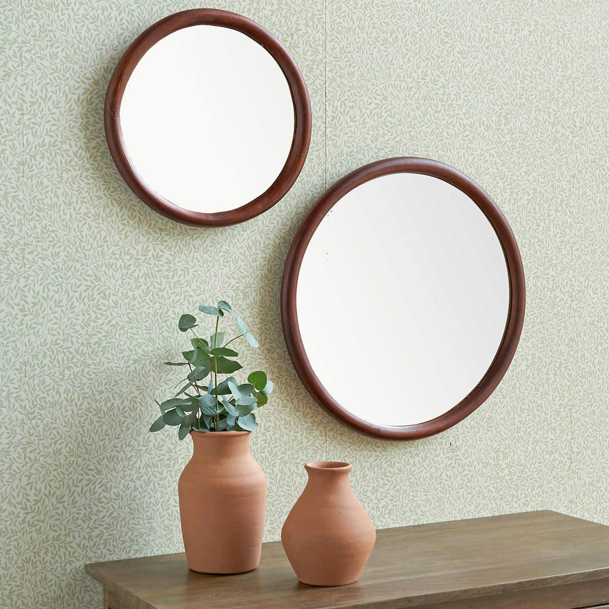 - Miroir rond cadre en rotin -50.000x3.000 cm - Bois Fonce -