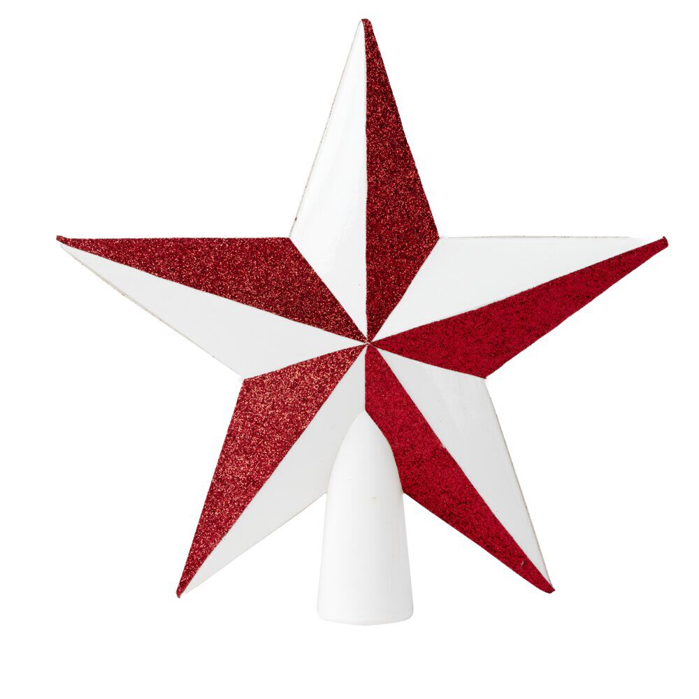 Cimier de sapin forme étoile blanc et rouge 22x2,5xH25cm