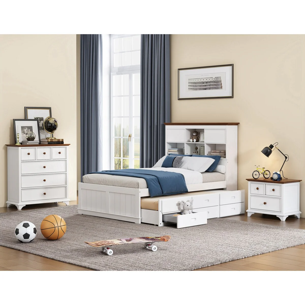 3 Pieces Captain Bedroom Set with Nightstand and Chest