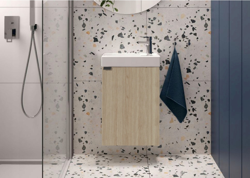 Szafka Łazienkowa 40 x 22 cm z Umywalką Wisząca Dąb Vicenza Jasny Mat Mała