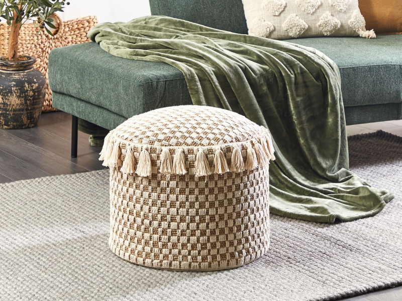 Puf pleciony podnóżek naturalny materiał 50 cm