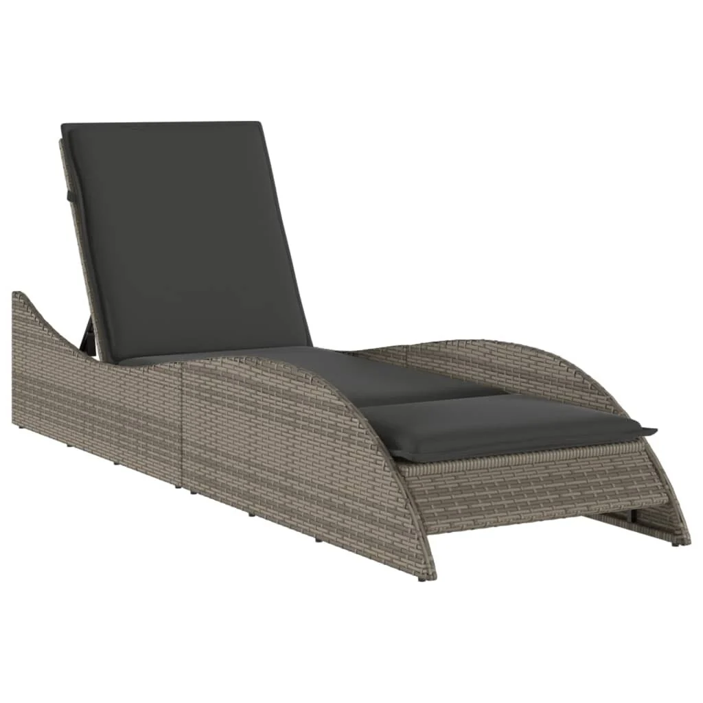 vidaXL Sun Lounger Grey PE rattan 23.6 x 80.7 x 28.7 in - 23.6 x 80.7 x 28.7/ 1