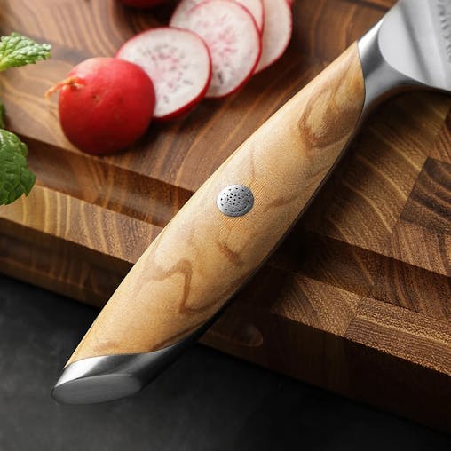 NNEOBAFlagship Series 5-Inch Utility Knife 73-Layer Powder Damascus Steel Brown