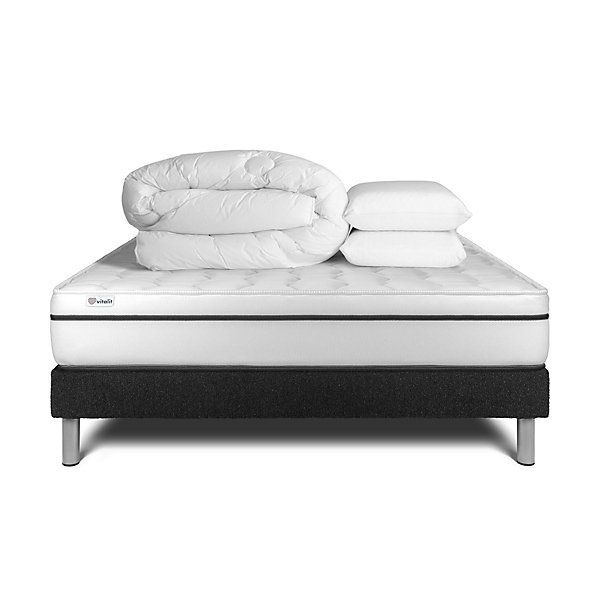 Pack sommier kit matelasMousse polyuréthane à mémoire de forme avec couette et oreillers