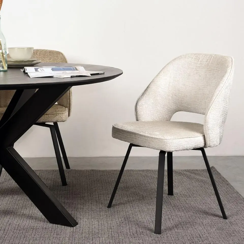 LABEL51 Eetkamerstoel Lewis - Cr&egrave;me - Fluweel - 58x52x84 cm - set van 2