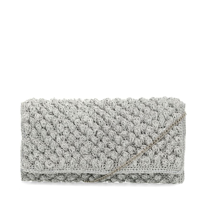 Manfield Zilveren clutch met gebreide details