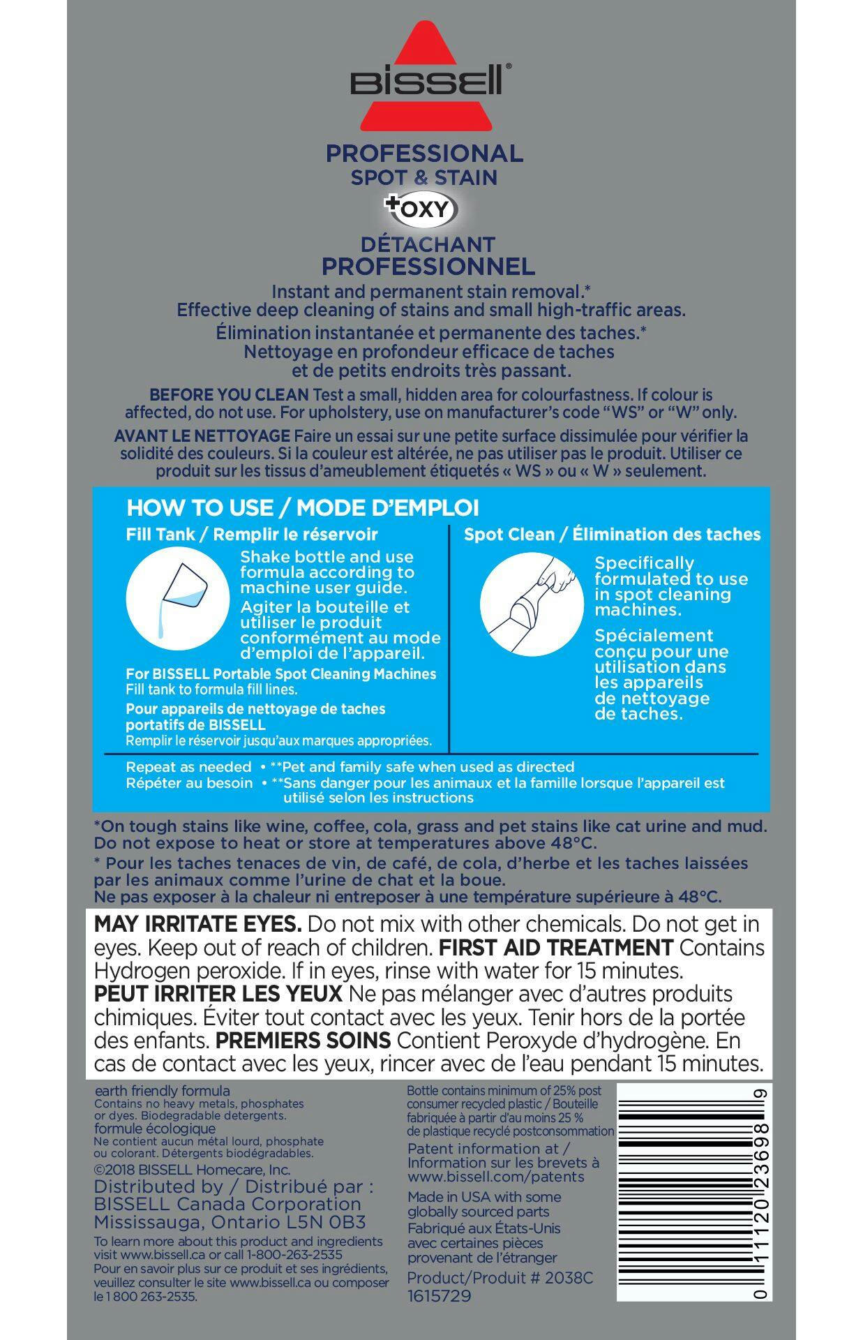 Bissell +Oxy Professional Spot & Stain Cleaner for Use with Portable Deep Cleaning Machines, 946-mL