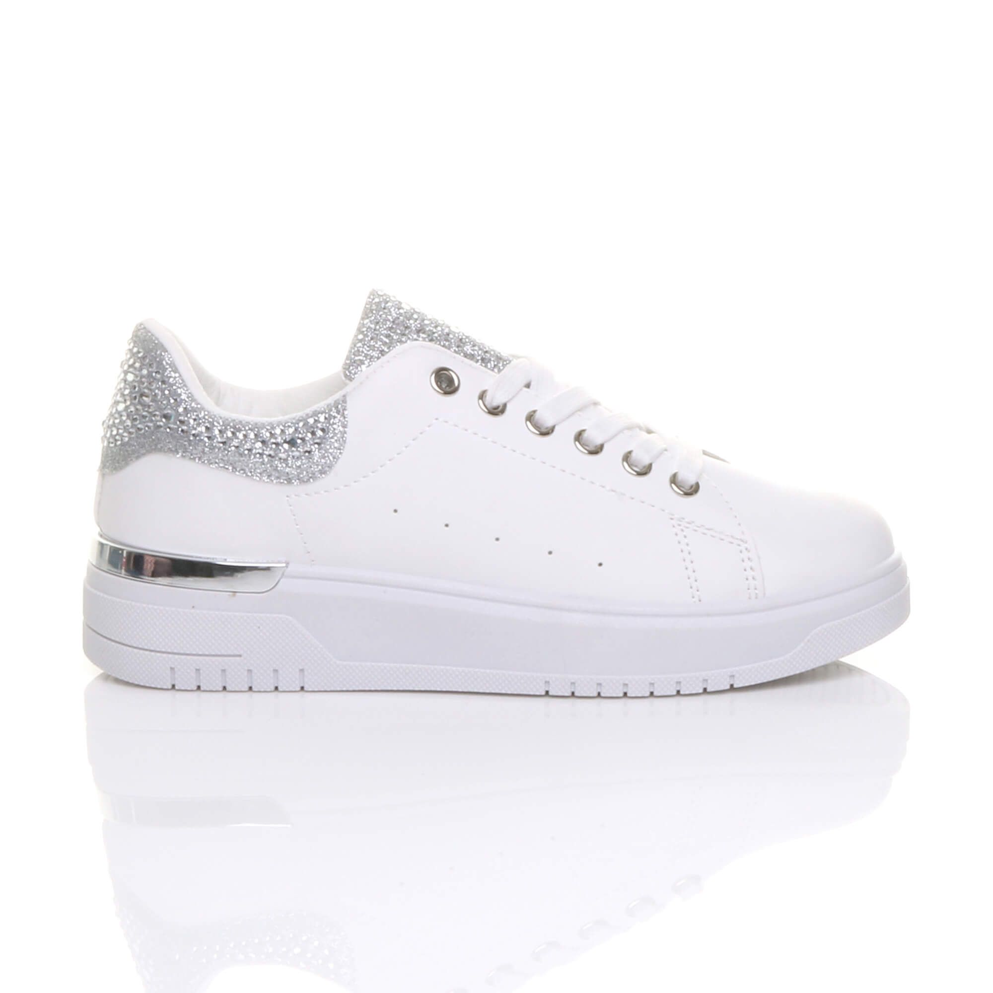 AJVANI Flat Heel Diamante Sparkly Trainers